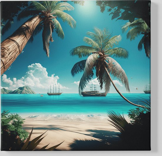 Canvas Schilderij - Landschappen - Palmboom - De Zee - 100x100x2 cm
