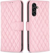 BINFEN Rhombus Book Case - Geschikt voor Samsung Galaxy A15 Hoesje - Pink