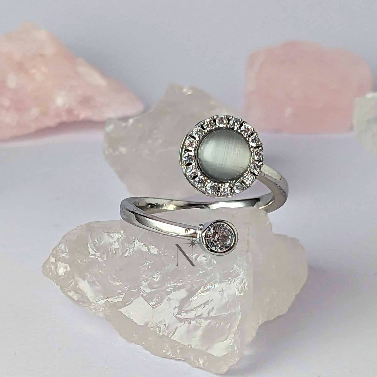Luminora Opal Ring Zilver - Fidget Ring Kattenoog Edelsteen - Anxiety Ring - Stress Ring - Anti Stress Ring - Spinner Ring - Spinning Ring - Draai Ring - Wellness Sieraden - Luminora Wellness Juwelier