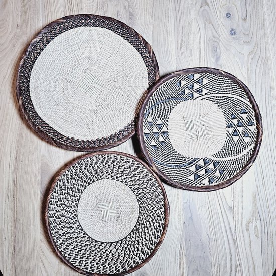 Set van 3 Geweven Muur Mand | 35-30-30cm | Afrikaanse Muur Decoratie | Natuurlijke Boho Home Decor Decoratieve Decor Geweven mand