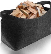 3XL houten mand voor haardhout, 60 x 40 x 30 cm, vilt, opvouwbaar draagvermogen 60 kg, brandhout-mand ook als boodschappentas te gebruiken, vilten mand voor brandhout, hout en kleding
