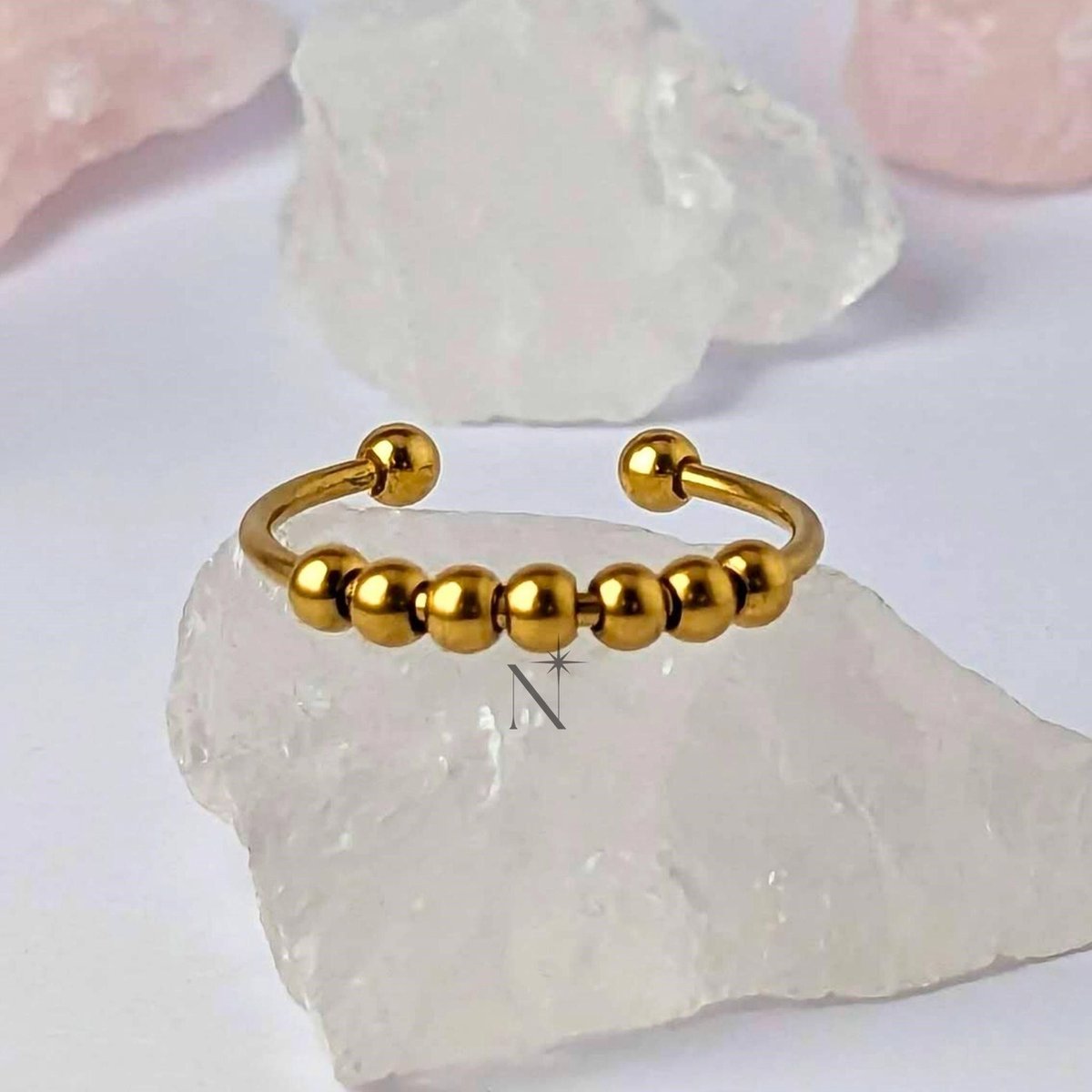 Luminora Bead Ring Goud - Fidget Ring Parels - Anxiety Ring - Stress Ring - Anti Stress Ring - Spinner Ring - Spinning Ring - Draai Ring - Wellness Sieraden