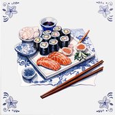 Delfts blauw tegeltje sushi design