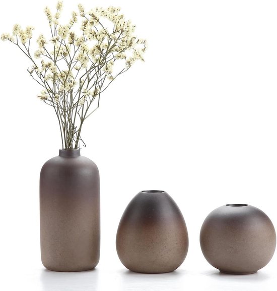 Keramische bloemenvazen, klein voor enkele bloemen, Japanse stijl, decoratieve vazen, set van 3, mini-vazen voor tafeldecoratie voor woonkamer, kantoor en bruiloft, vaas voor pampasgras