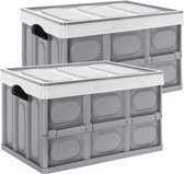 Set van 2 professionele vouwboxen van 55 l Transportbox met deksel, opvouwbare opbergbox met handvat, stapelbare dozen opbergbox, vouwdozen voor opslag en transport, polypropyleen, grijs (55 L)
