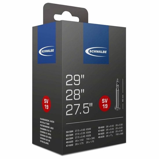 Schwalbe Binnenband SV19F - 27.5+/29/29+ inch - 54/75-622 - 40 mm - Frans / Presta / Sclaverand - Butyl rubber - Zwart van Schwalbe — afbeelding 5