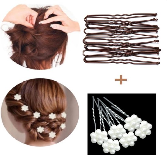 12 STUKS HAARPINNEN Bloem Crystal met U pins bruin- Youhomy accessoires Bruid Haarpinnen U-vormige- Bruidsmeisje haaraccessoires zilver Parel | Bruid | Feest Gelegenheid