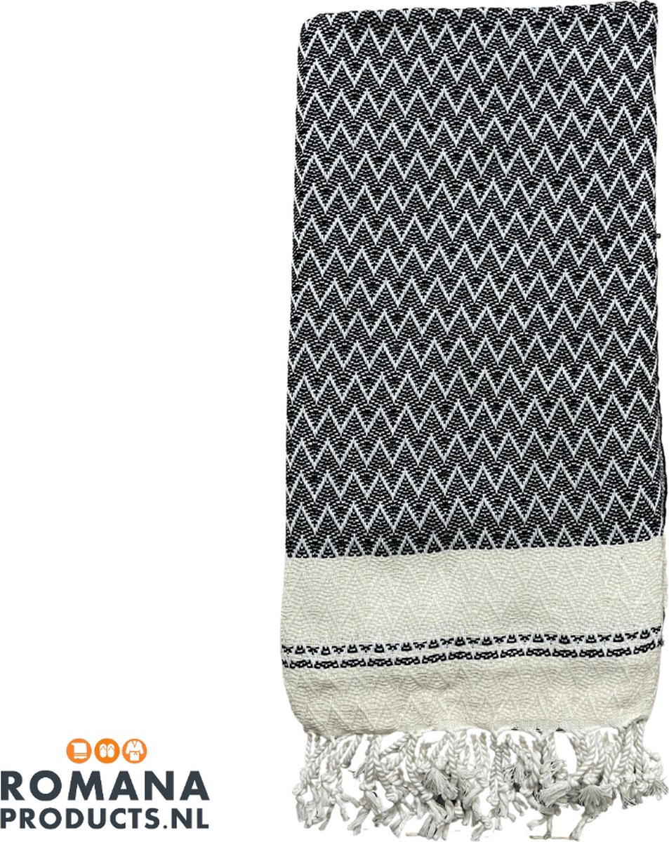 Romana Products Waves Hamamdoek - Baddoek - Strandlaken - Saunalaken - 100cm x 180cm - Zwart