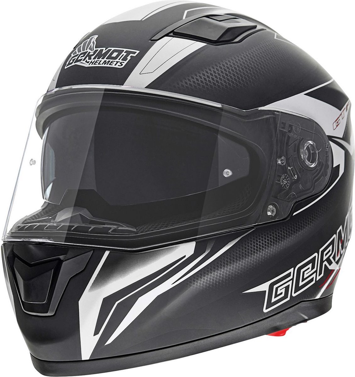 Germot Motorrad Helm GM 330 Integralhelm mit integriertem Sonnenvisier matt Black/White-XS