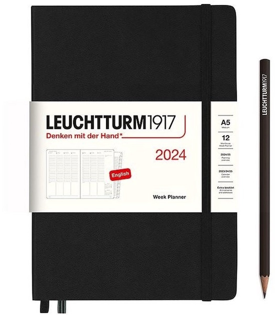 Leuchtturm1917 - weekplanner verticaal - agenda - 2024 - A5 - hardcover - 12 maanden - zwart