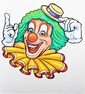 Carnaval Raamsticker clown gele hoed 32 x 40 cm