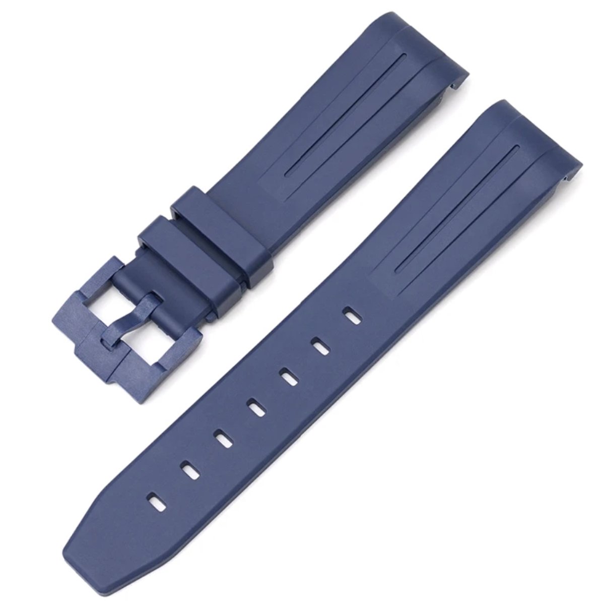 Bandje voor Rolex Horloge - SEIKO Horloge - Omega x Swatch MoonSwatch - 20mm - Zacht Rubber - Blauw met blauwe gesp