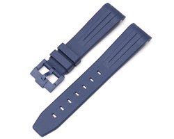 Bandje voor Rolex Horloge - SEIKO Horloge - Omega x Swatch MoonSwatch - 20mm - Zacht Rubber - Blauw met blauwe gesp