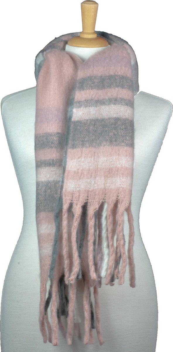 Sjaal Roze grijs / Fluffy sjaal winter met franjes / chunky fluffy scarfs / accessoires dames Sjaal / wintersport / fluffy sjaal / fluffy scarf
