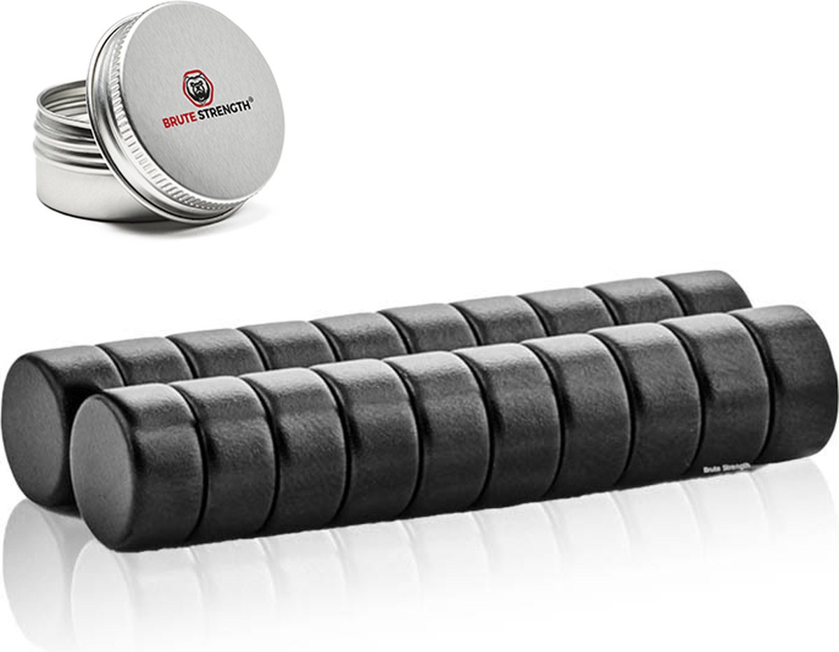 Brute Strength - Super sterke magneten - Rond - 10 x 5 mm - 20 Stuks - Zwart - Neodymium magneet sterk - Voor koelkast - whiteboard - Brute Strength