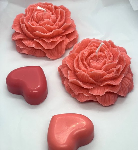Set van 2 Bloemkaarsen - 100% Sojawas – Valentijn Cadeau Voor Haar – Figuurkaarsen Bloem - Valentijns Kaars - Lavendel - Roze