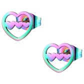 Aramat jewels ® - Regenboog oorbellen zweerknopjes hartje met 3 hartjes chirurgisch staal 9mm
