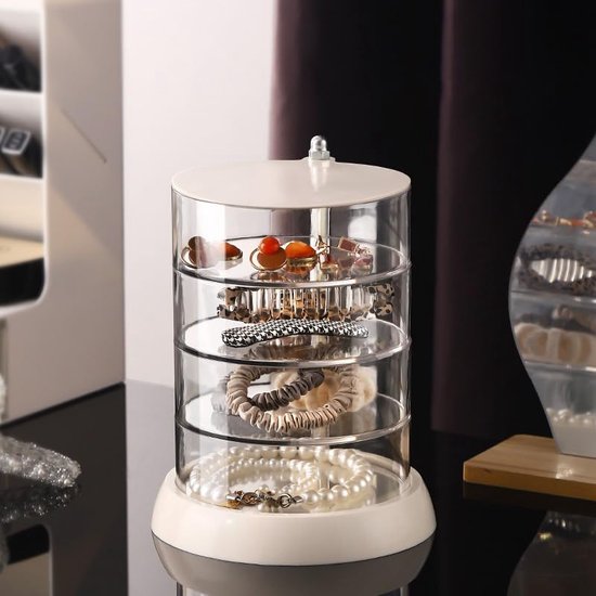 4 Lagen Sieraden Organizer Box Helder Acryl 360 Roterende Cosmetische Opslag Spin Houder voor Ketting Armband Ring Oorbel Kleine Items