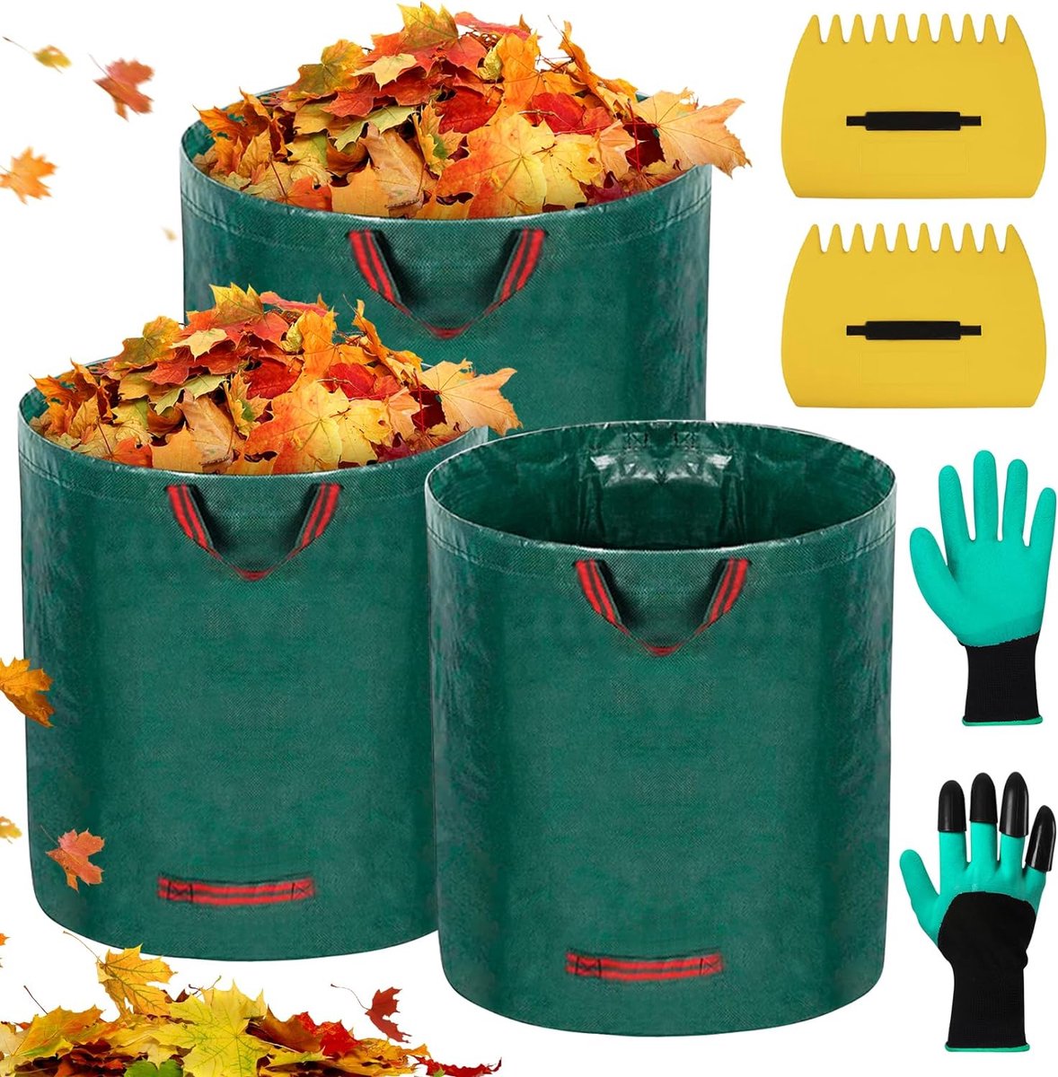 Afvalzakken voor de tuin, duurzaam, van polypropyleen, robuust, tuinafvalzakken, 3 x 500 l, groen, 3 stuks