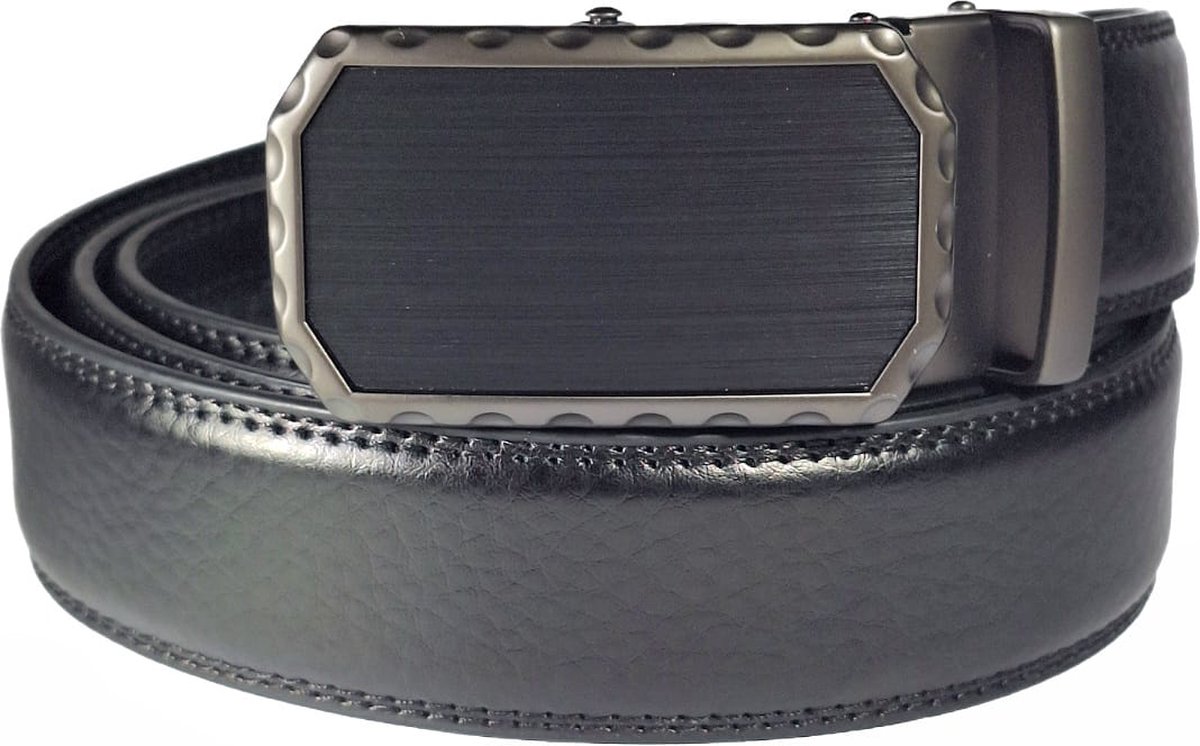Massiliano sergio - Zwart belijnd met patroon rand - lederen riem - verstelbaar zonder gaten - automatische vergrendeling - stijlvol