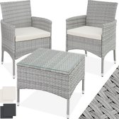 tectake® - wicker meubelen tuinset met verwisselbare hoezen, 2 stoelen en tafel met glazen blad, 2x outdoor loungestoelen met armleuningen en tuintafel, tuinmeubelset, balkonmeubilair - lichtgrijs - poly-rattan