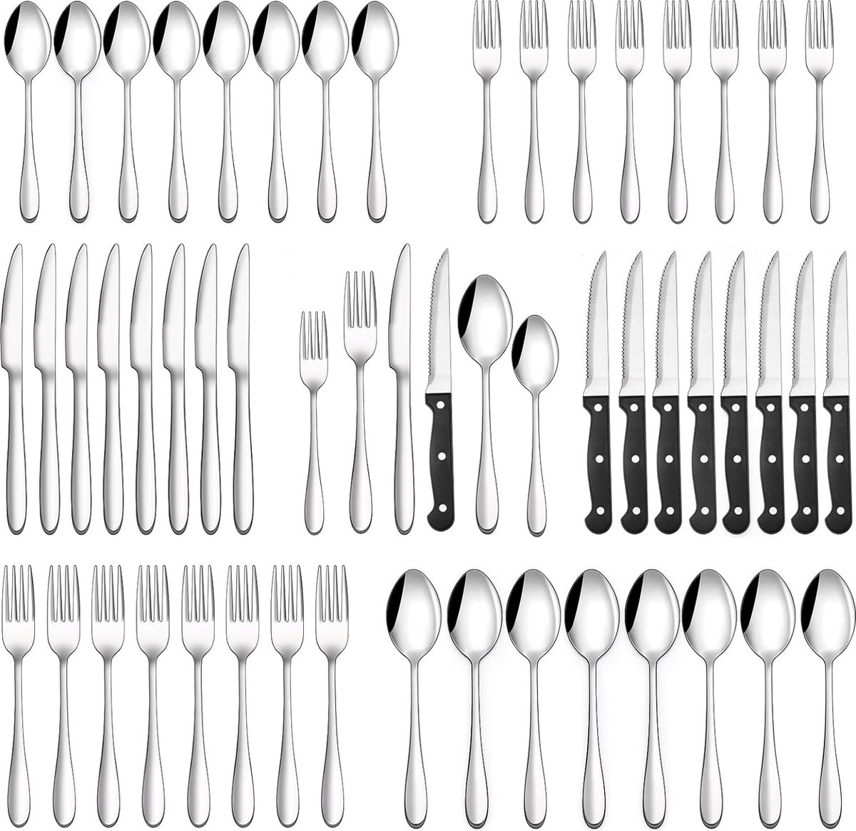 Set voor 6 personen, 36-delige roestvrijstalen bestekset met steakmes, bestekset met mes, vorklepel, elegant bestek voor restaurant/feest, vaatwasmachinebestendig