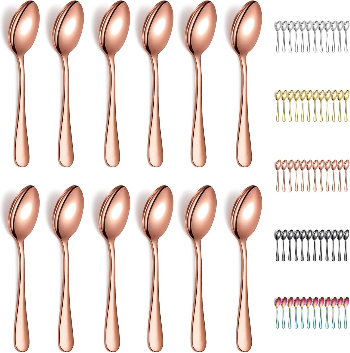 Theelepel roségoud 12 stuks, 14 cm, koffielepel van titainium roségoud verguld roestvrij staal, espressolepel, dessertlepel, kleine lepel, bestek voor thee, koffie, dessert,