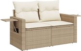 vidaXL - Tuinbank - 2-zits - met - kussens - poly - rattan - beige