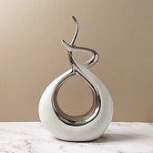 Decoratie | Infinity Art | Beeldje | Sculptuur | Keramiek | Hoogwaardig Interieur | Wit & Zilver | 30cm