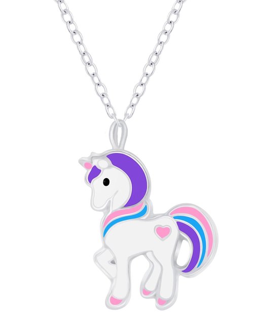 Joy|S - Zilveren Pony hanger met ketting 36 cm + 5 cm extension - unicorn/ eenhoorn - voor kinderen