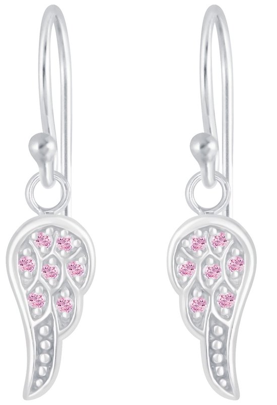 Joy|S - Zilveren engel vleugel oorbellen - oorhangers - zirkonia roze