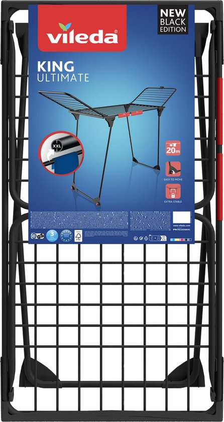 Vileda King Ultimate Droogrek (Black Edition) - Tafel Droogrek - 20 m drooglengte - XXL waslijnen
