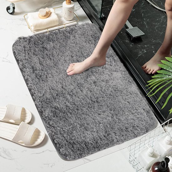 casa pura Badmat Sky Soft - wollige, antislip en zachte badmat | Bad & douchemat voor badkuip, douche & toilet | machinewasbaar en sneldrogend | 50x80 cm - zilvergrijs