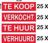 100 Immo Stickers Rood Bubbelfree Combi "TE KOOP"+"TE HUUR" 100stuks assortie.