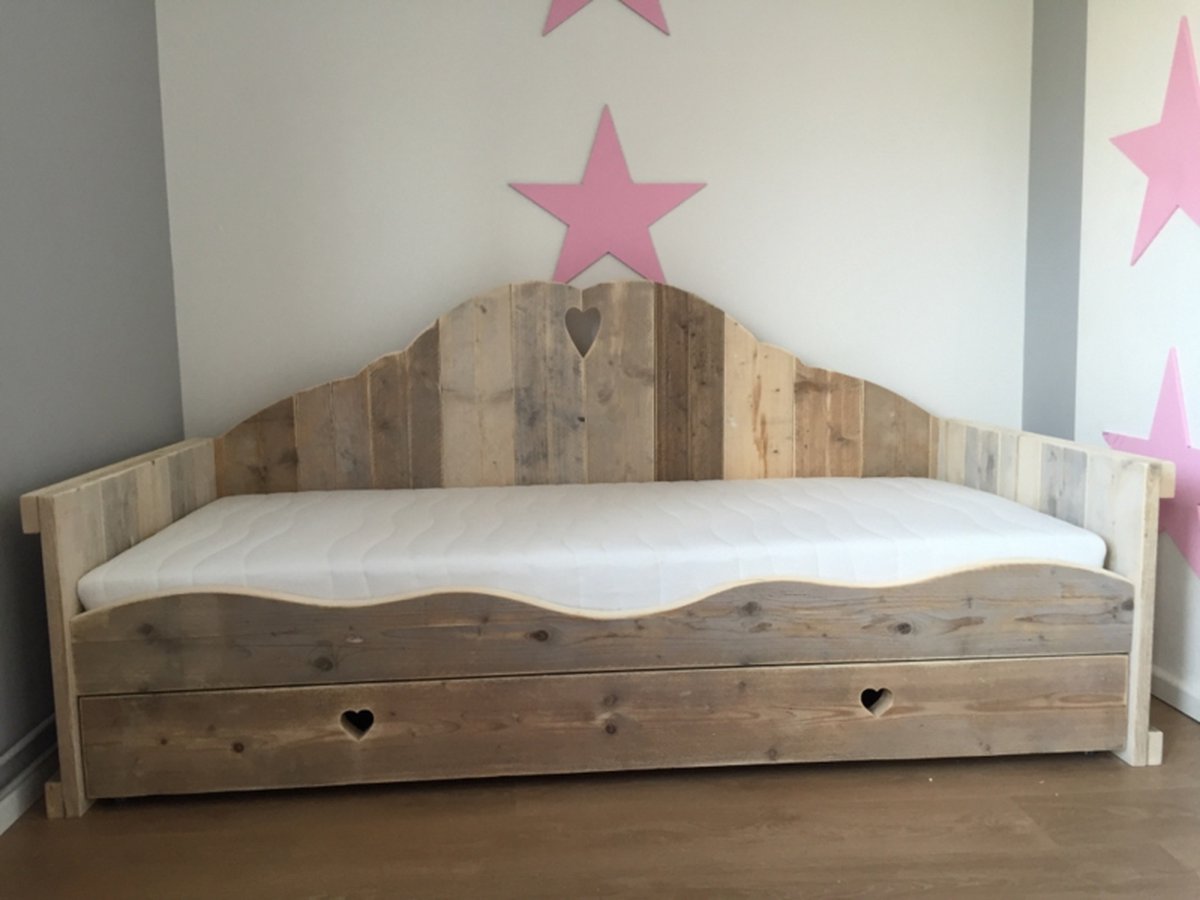 Prinsessenbed steigerhout 90x200 met lade