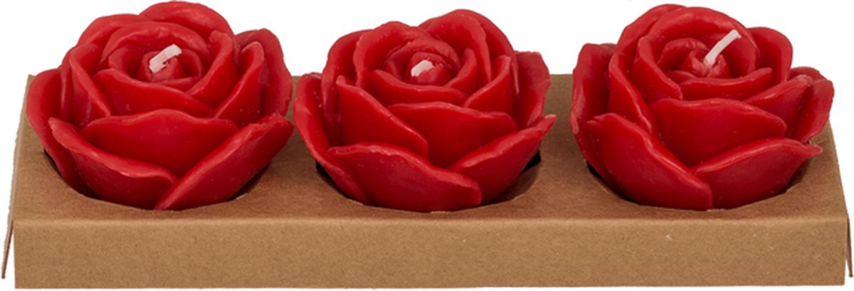 OOTB Rozen kaarsen - Rood - Set van 3 - Ca. 6 x 4 cm - Leuke kaarsen - Valentijns cadeau Meerdere kleuren