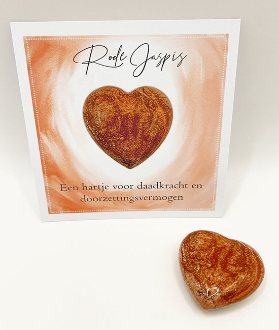 Hart Rode Jaspis met kaartje - Edelsteen - Kristal - Cadeau - Geschenk - Gift - Rood - Oranje - Natuursteen - Daadkracht - Doorzettingsvermogen - Hartje - Liefde