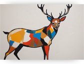 Hert - Dieren wanddecoratie - Wanddecoratie hert - Landelijk schilderij - Schilderijen op canvas - Decoratie kamer - 70 x 50 cm 18mm