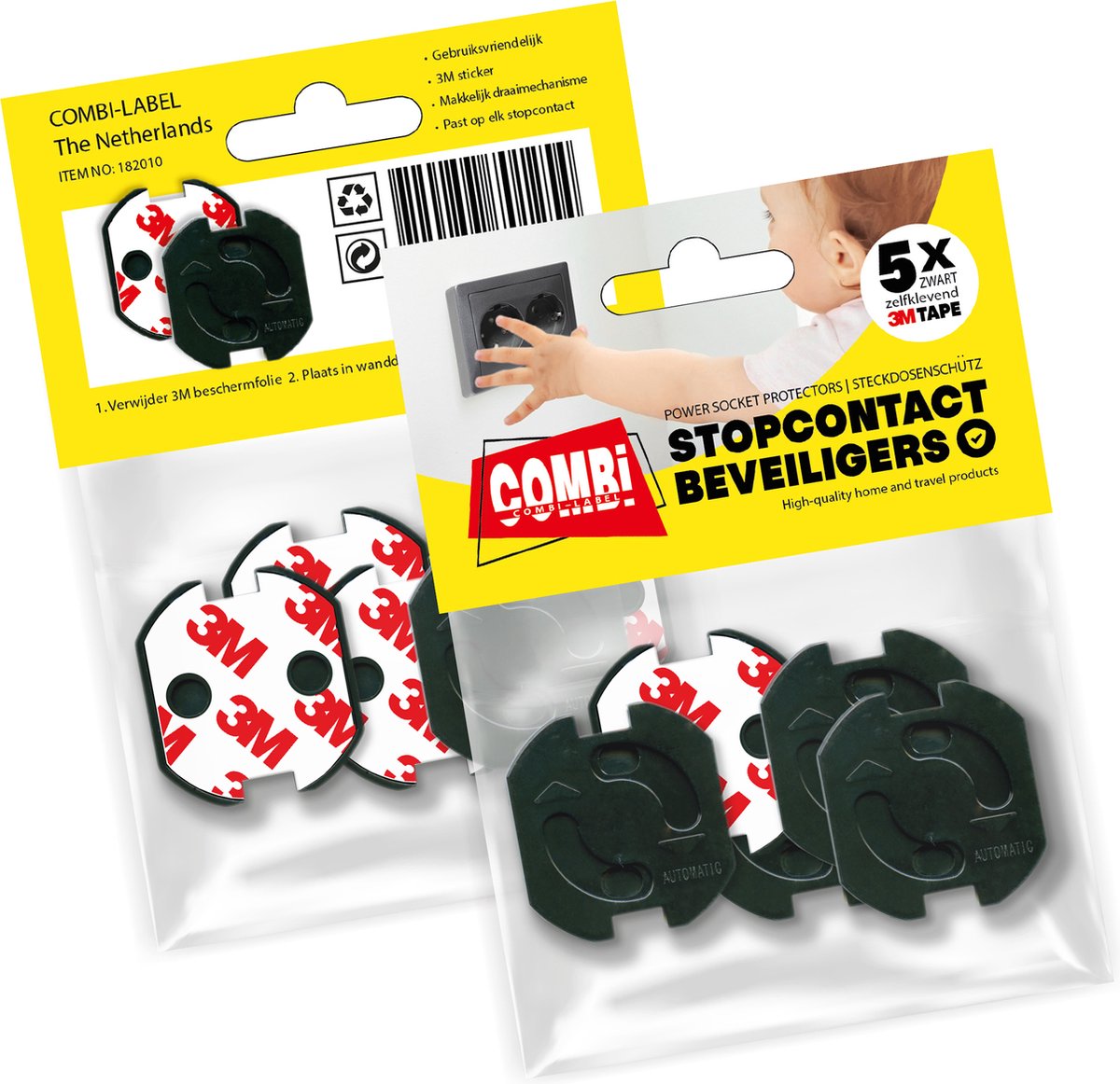 3M Zelfklevende stopcontact beveiliging zwart 15 stuks - Combi-Label Stopcontactbeveiliging zwart - Stopcontactbeschermer - Stopcontactbeveiliger - Stopcontactbescherming – Kinderbeveiliging - Kind - Baby