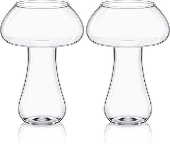 Paddestoelglazen cocktailglazen 2 stuks 250 ml paddestoelvormige glazen beker set van 2 heldere drinkbekers nieuwigheid paddestoel martini wijnglazen voor KTV Night Party Bar Club Gift