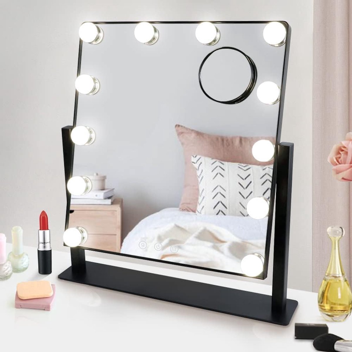 Ayangoods Verstelbare Make-uptafel Spiegel met Kleurtemperaturen Hollywood Stijl Cosmeticaspiegel 60x80 cm