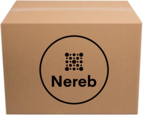 Een bruine kartonnen doos met het Nereb logo.