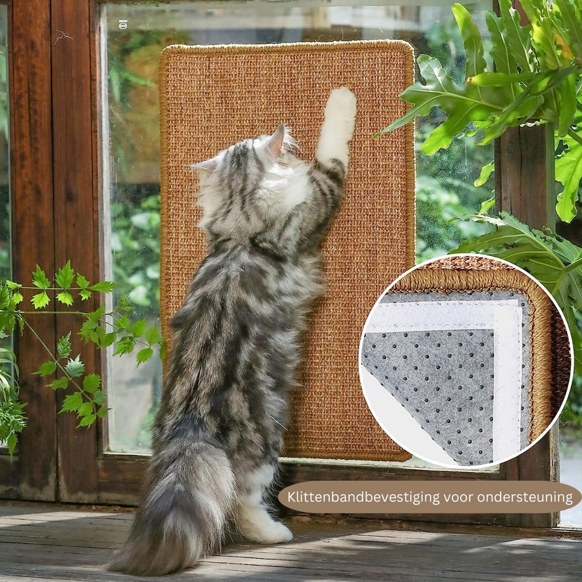 FUKUMARU Kattenkrabpaal Sisal 60cm Met Hangmat - Massief Hout Krabmeubel Walnoot