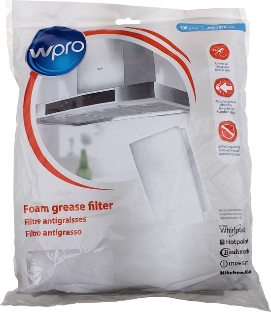 Filtre graisse en mousse Wpro pour hotte, 100 g/m², 470 x 970 mm.