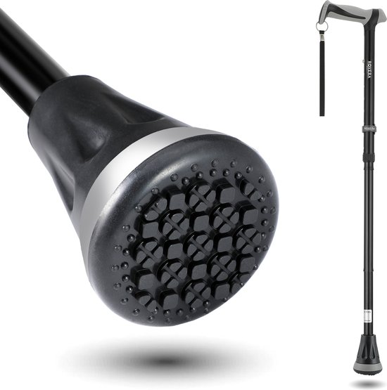 Rovera Mobility® Wandelstok UltraGrip – Opvouwbaar, Verstelbaar & Schokabsorberend – Antislip Voet & Ergonomische Handgreep voor Maximale Grip – Geschikt voor Elk Terrein – Zwart