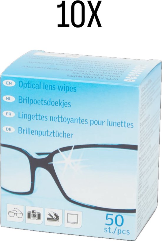 Lingettes pour lunettes - Humides - Sans traces - Multifonctions - Jetable - 500 pièces