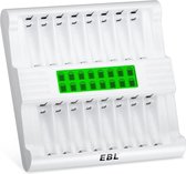 EBL 16 Slots Batterijlader voor Oplaadbare AA/ AAA Batterijen - Batterij oplader met LCD Scherm voor Oplaadbare batterijen