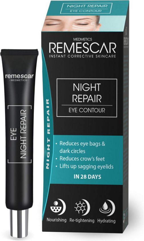 Remescar Night Repair Oogcrème - Anti Aging Oogcontourcrème voor herstellende Nachtverzorging, Vermindert Wallen en Donkere Kringen, Kraaienpootjes en Lift Hangende Oogleden, resultaat binnen in minder dan 4 weken, met Microbiome Technologie, 20 ml