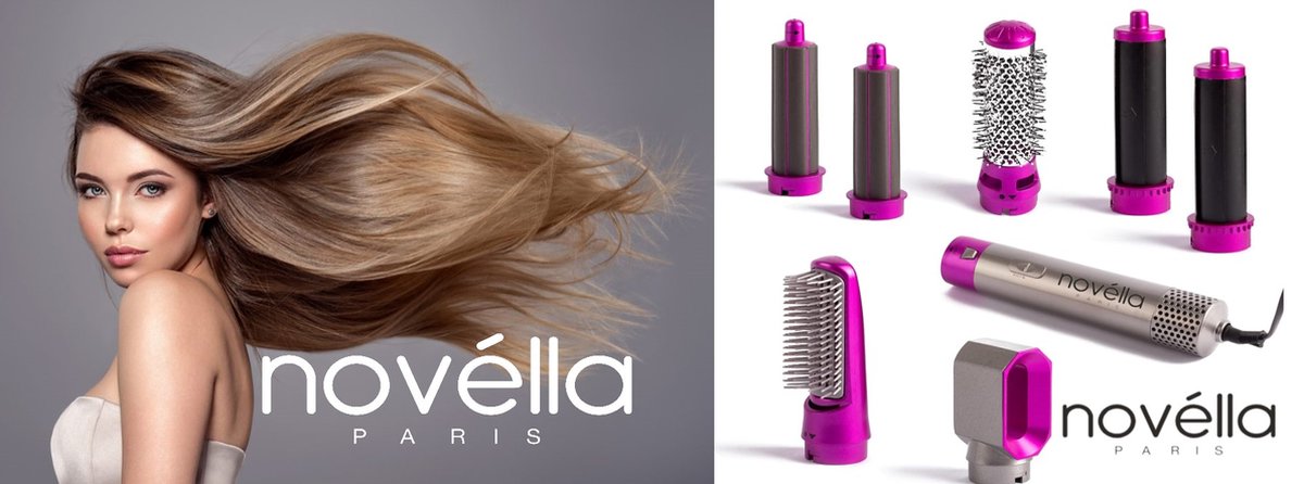 Novélla Paris 2024 Keramisch Hairstyler Krultang 5 in 1 Multistyler Föhn Föhnborstel Hairwrap TikTok grey pink edition Airstyler Krulborstel Kort & Lang Haar Heteluchtborstel