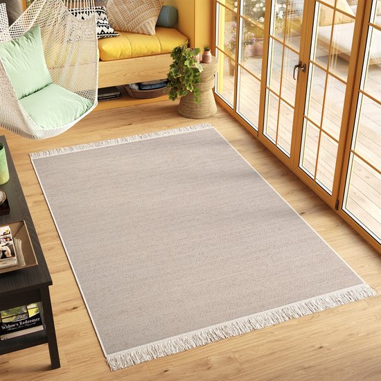 Tapiso Azteca Vloerkleed Beige Woonkamer Katoenen Dubbelzijdig Tapijt Maat- 140x200